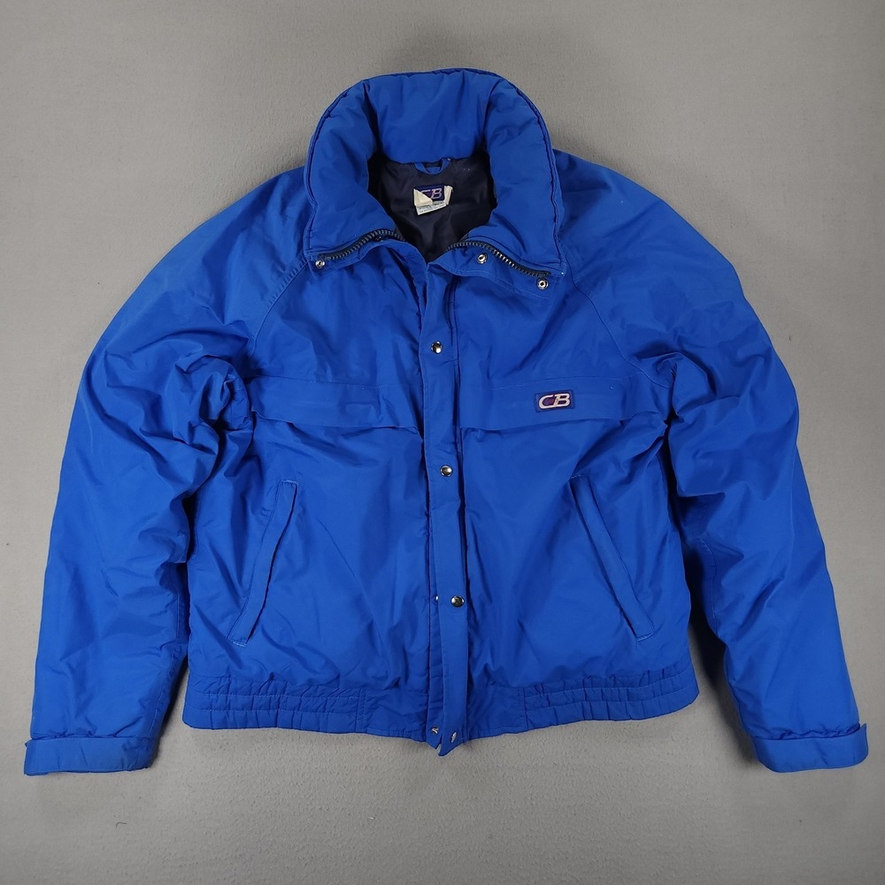 Vintage Sport CB Jacket Coat Size L Blue 1985 Gortex Winter Ski Snap Front Nylon